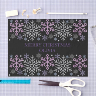 Papier Mousseline Flocon de neige Noël Violet Argent