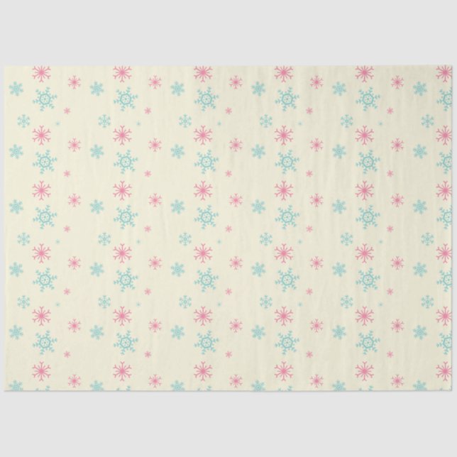 Papier Mousseline Flocon de neige rose et bleu Motif Noël hiver (Recto)