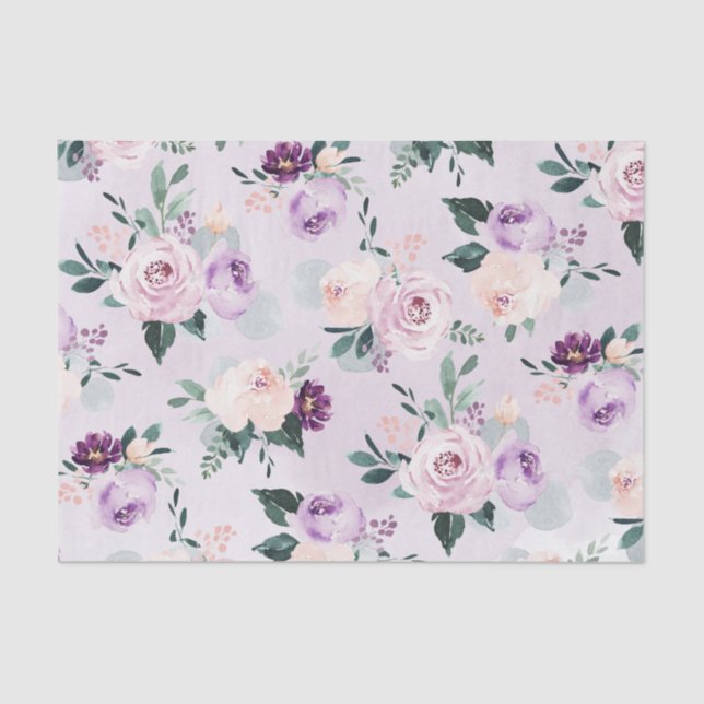 Papier Mousseline Floraison d'aquarelle botanique violet fleurie (Recto)