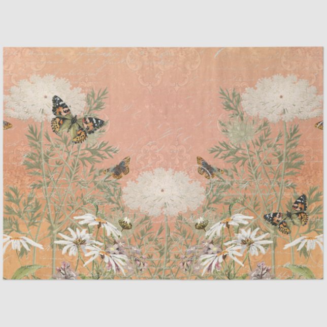 Papier Mousseline Floral Automne Paris Papillon Ephémère Découpage (Recto)
