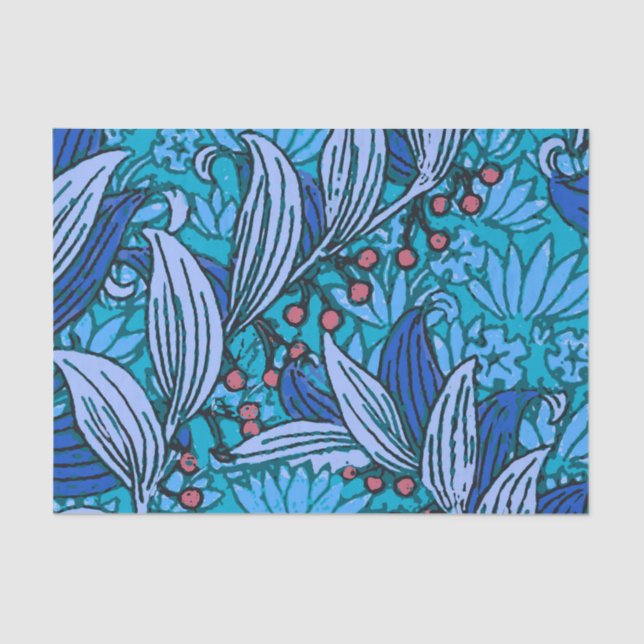 Papier Mousseline Floral bleu ancien Boho moderne (Recto)