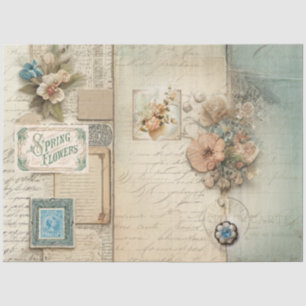 Papier Mousseline Floral bleu rose Vintage Ephémère Découpage