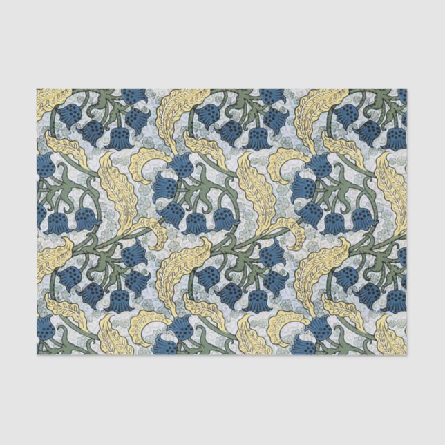Papier Mousseline Floral Blue Flowers Lily Valley Répétition (Recto)