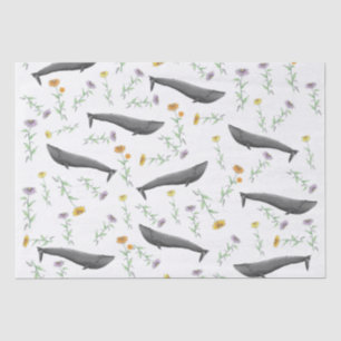 Papier Mousseline Floral Blue Whale Motif d'illustration
