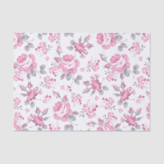 Papier Mousseline floral chic, motif rose, roses pâles, blanc,