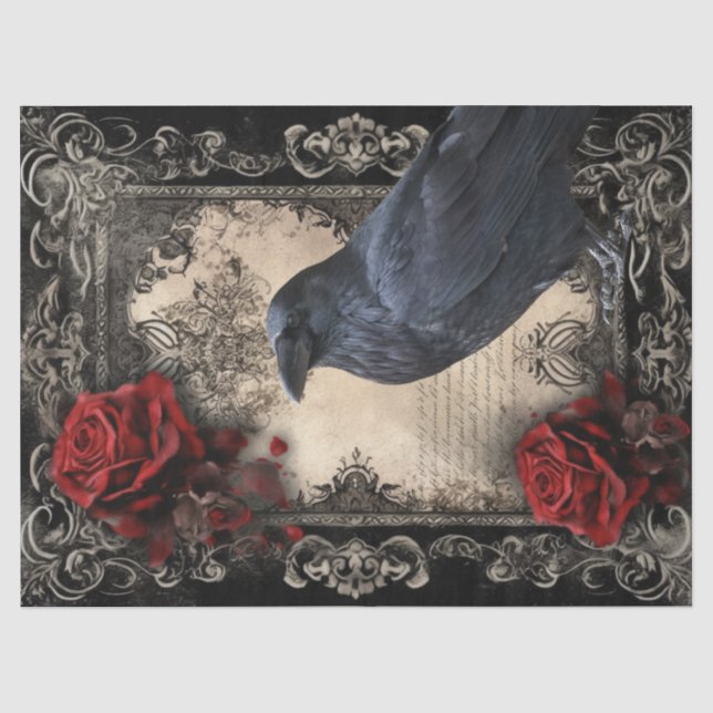 Papier Mousseline Floral Corbeau noir (Recto)
