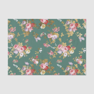 Papier Mousseline Floral élégant de vert forêt de pays d'or chic de