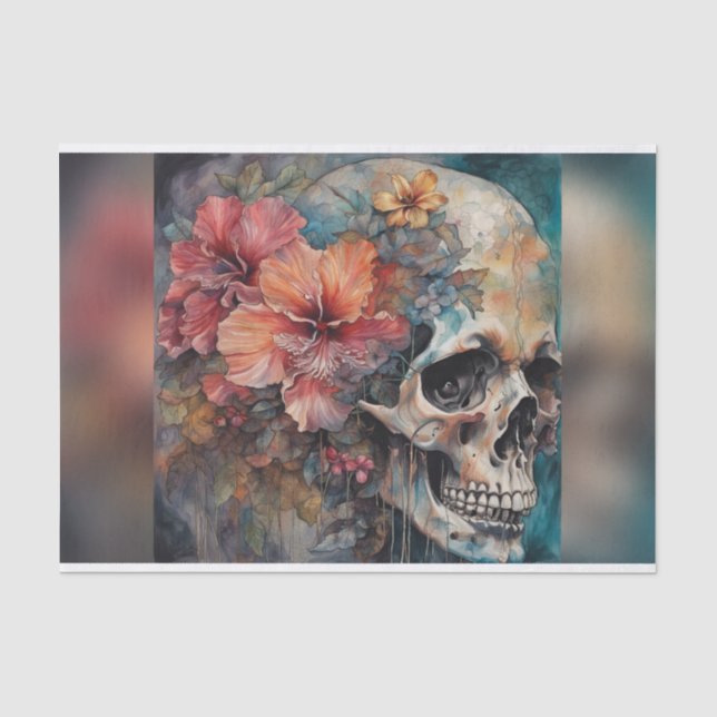 Papier Mousseline Floral Goth Skull Decoupage Paper (Recto)