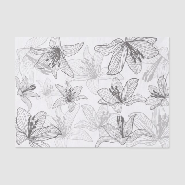 Papier Mousseline Floral Lilies Line Art (Recto)