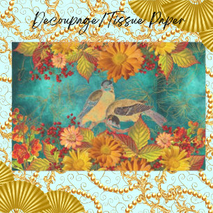 Papier Mousseline Floral & Oiseaux Orange, Rouge, Jaune, Découpage T