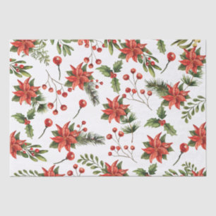 Papier Mousseline Floral Poinsettia Noël Rouge Vert