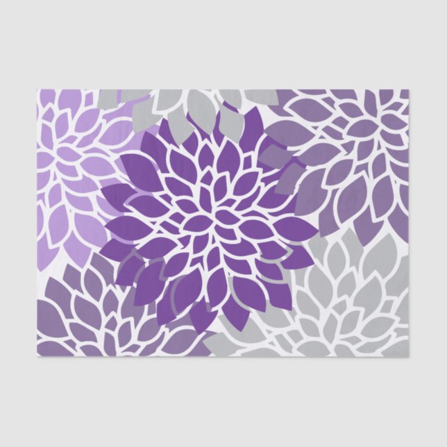 Papier Mousseline Floral pourpre et gris moderne (Recto)