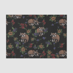 Papier Mousseline Floral Raccoons mignon couchant Motif