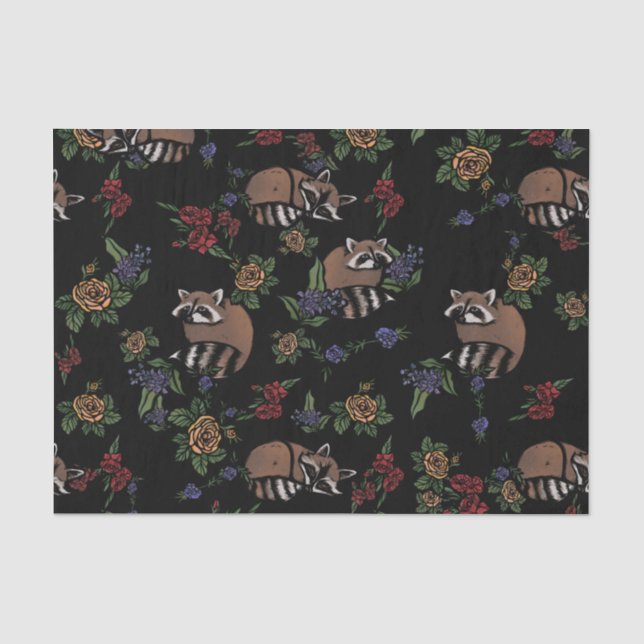 Papier Mousseline Floral Raccoons mignon couchant Motif (Recto)