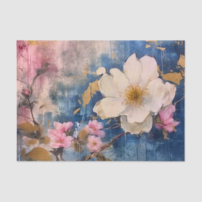 Papier Mousseline Floral rose et blanc (Recto)