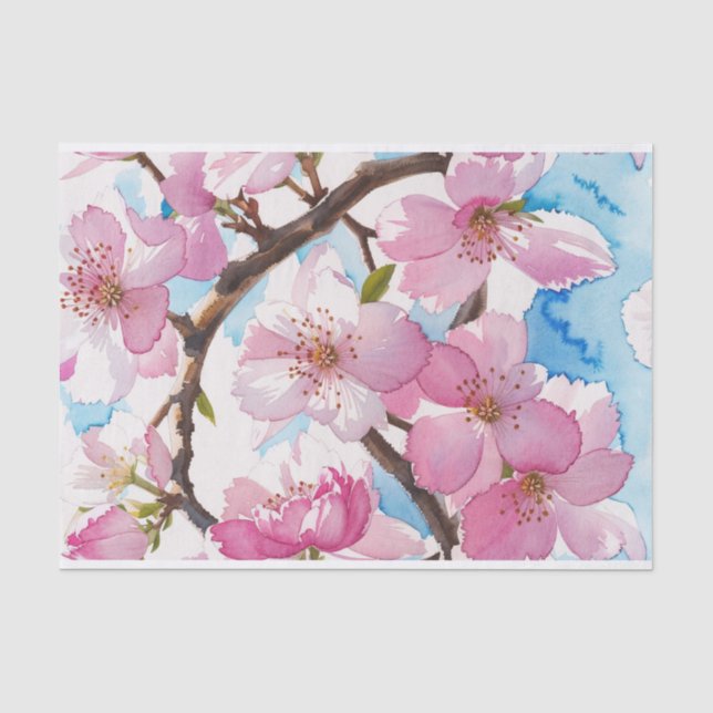 Papier Mousseline Floral rose pâle Sakura Blossom Découpage (Recto)