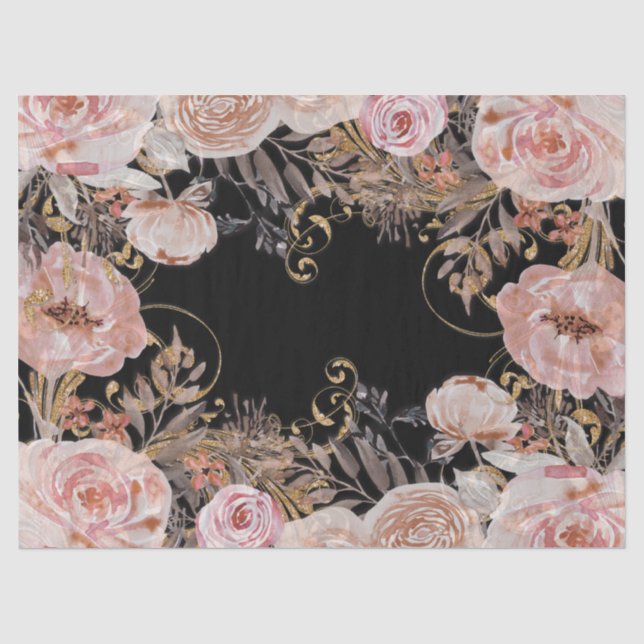Papier Mousseline Floral Rose rose BOHO Rose Gold Foliage Découpage (Recto)