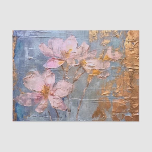 Papier Mousseline Floral rose texturé (Recto)