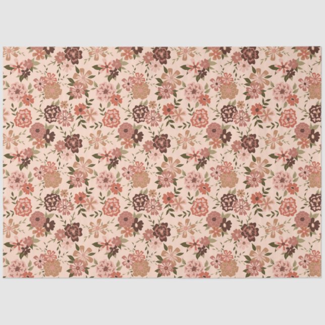 Papier Mousseline Floral rose vert Fleurs Motif (Recto)