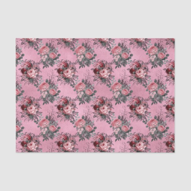 Papier Mousseline Floral rose vintage (Recto)