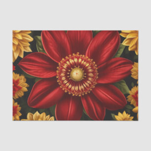Papier Mousseline Floral Rouge Et Jaune