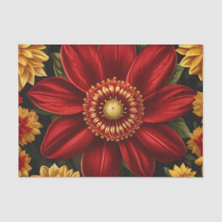 Papier Mousseline Floral Rouge Et Jaune