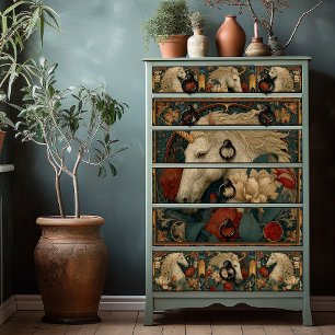 Papier Mousseline Floral rouge victorien William Morris Style Unicor