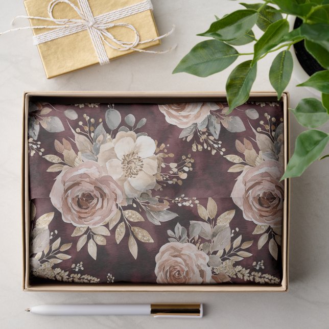 Papier Mousseline Floral roux de Bourgogne (Cadeau)