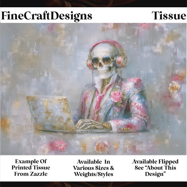 Papier Mousseline Floral Skeleton in Headphones EQ9L Decoupage (Créateur téléchargé)