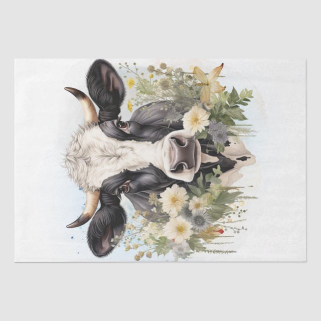 Papier Mousseline Floral Vache Laitière Holstein Aquarelle Friésienn (Recto)