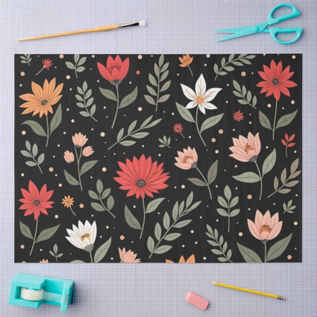Papier Mousseline Floral Vintage Belle Collection Moderne (Artisanat)