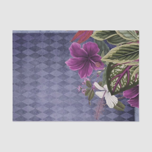 Papier Mousseline Floral vintage violet tropical (Recto)