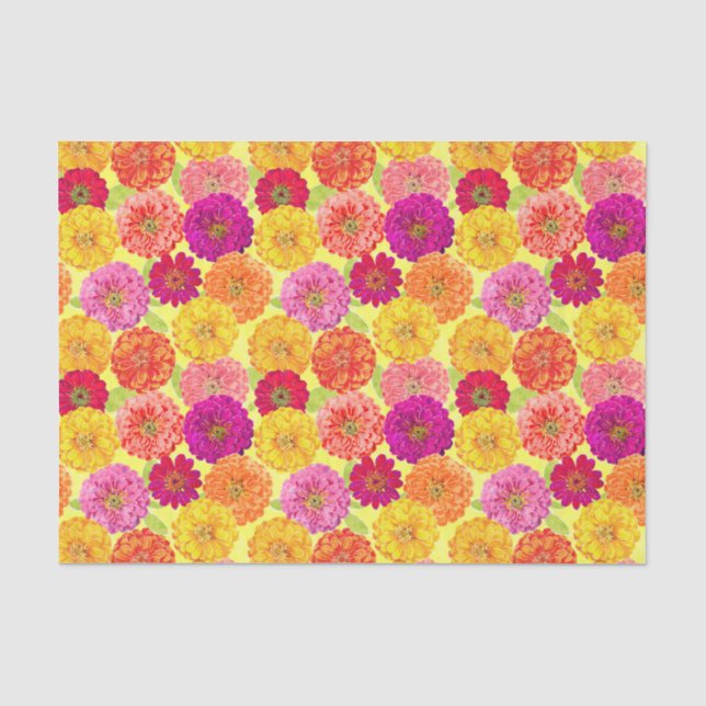 Papier Mousseline Floral Zinnia Jaune, rose, orange Botanique (Recto)