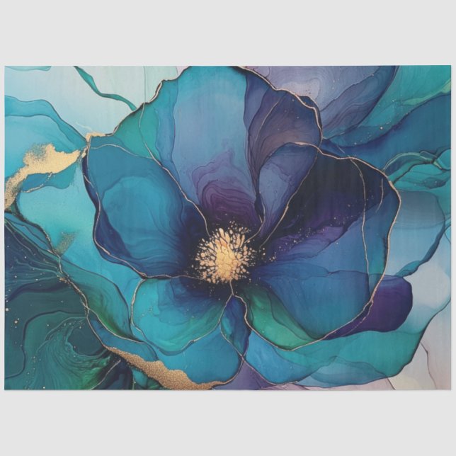 Papier Mousseline Flore bleue dans la série d'encre d'alcool Design  (Recto)