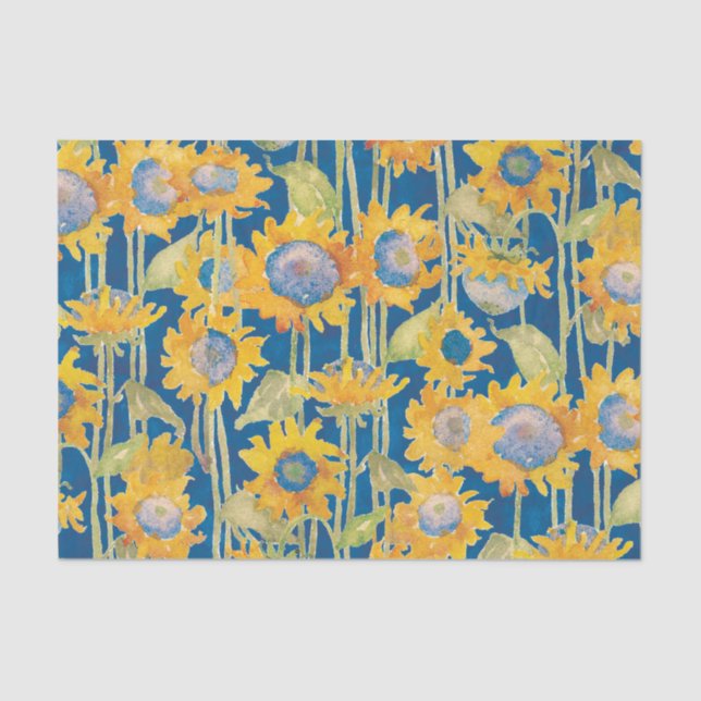 Papier Mousseline Flore de couleur d'eau des tournesols sur la page  (Recto)