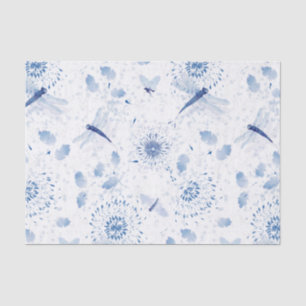 Papier Mousseline Flore de libellule de la Chinoiserie bleue