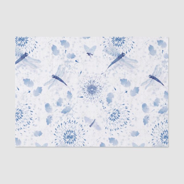 Papier Mousseline Flore de libellule de la Chinoiserie bleue (Recto)