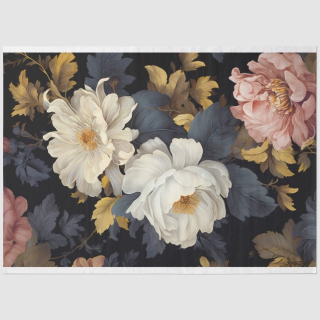 Papier Mousseline Flore noire vintage (Recto)