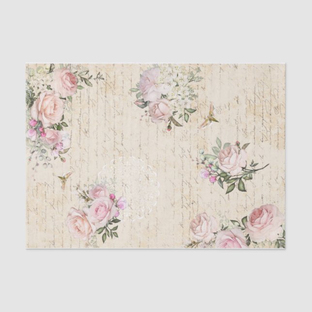 Papier Mousseline Flore rose classique et texte sur parchemin (Recto)