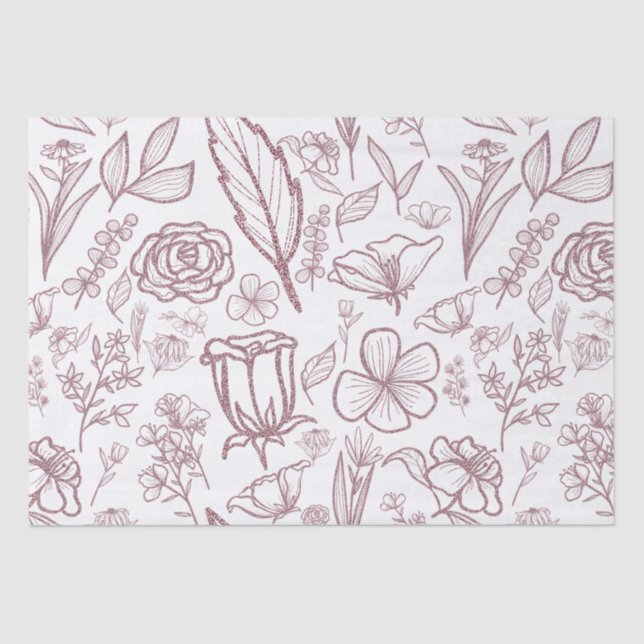 Papier Mousseline Flore rose simple sur blanc | (Recto)