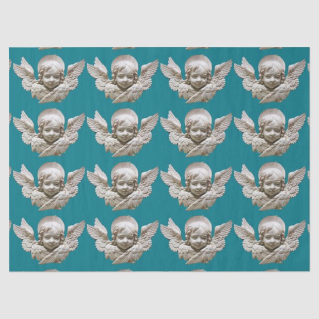 Papier Mousseline FLORENTINE RENAISSANCE ANGEL Turquoise Bleu Noël (Recto)