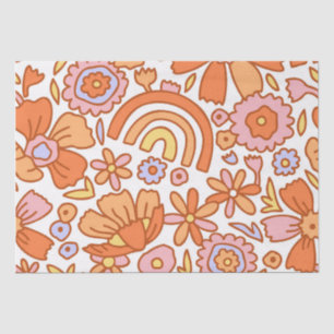 Papier Mousseline Flores super rétro oranges