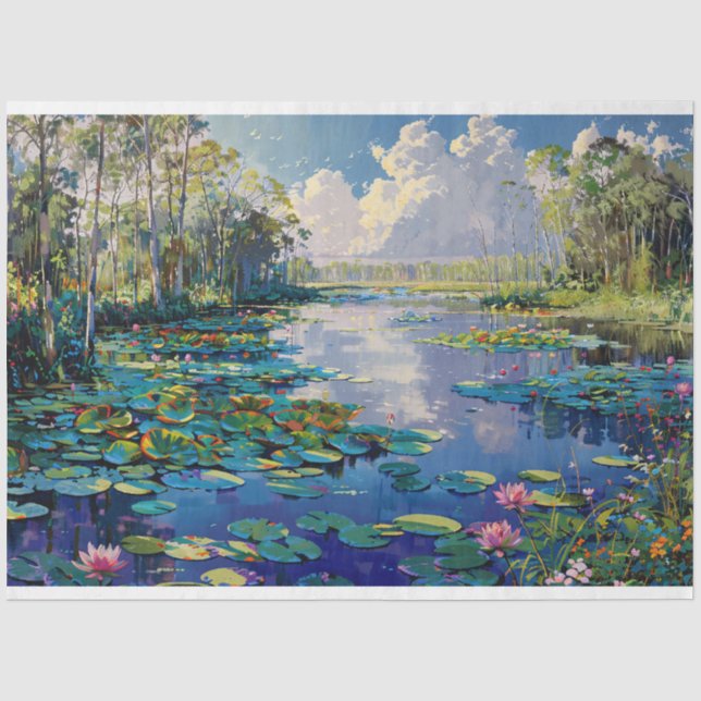 Papier Mousseline Floride Everglades River Lily Pads Découpage (Recto)