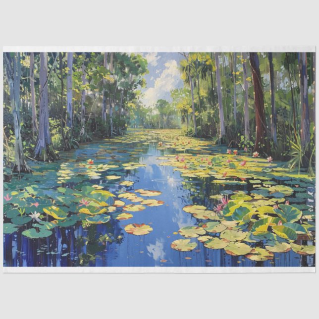 Papier Mousseline Floride Everglades Rivières Arbres Peinture Découp (Recto)