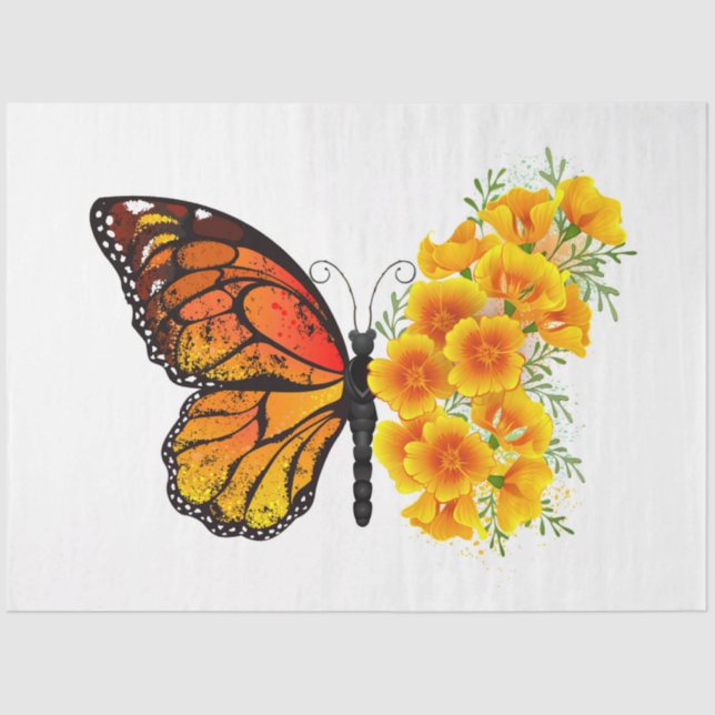 Papier Mousseline Flower Butterfly with Yellow California Poppy (Recto)