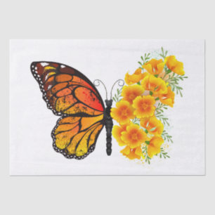 Papier Mousseline Flower Butterfly with Yellow California Poppy