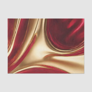 Papier Mousseline Flux Abstrait Art-Rouge et Or-