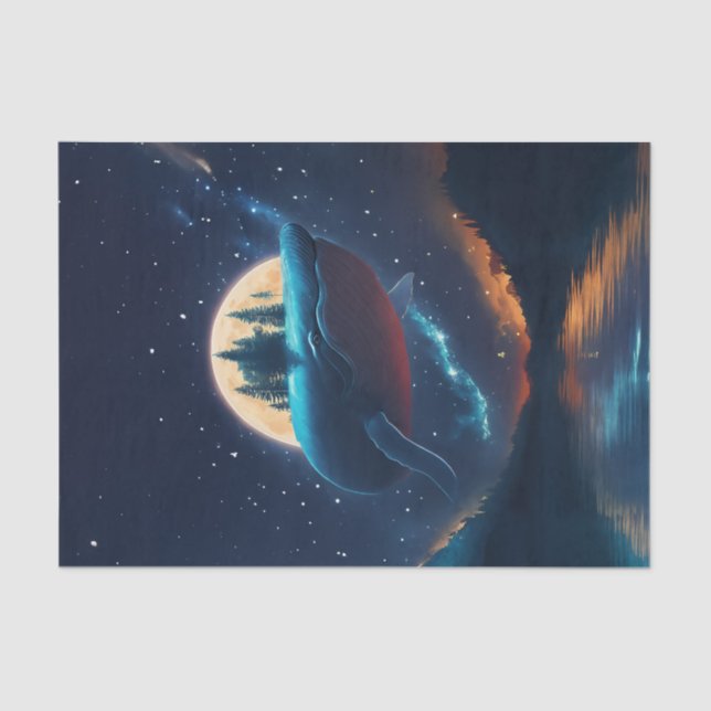 Papier Mousseline Flying Humpback Baleine Lune Mer Lumière Forêts St (Recto)