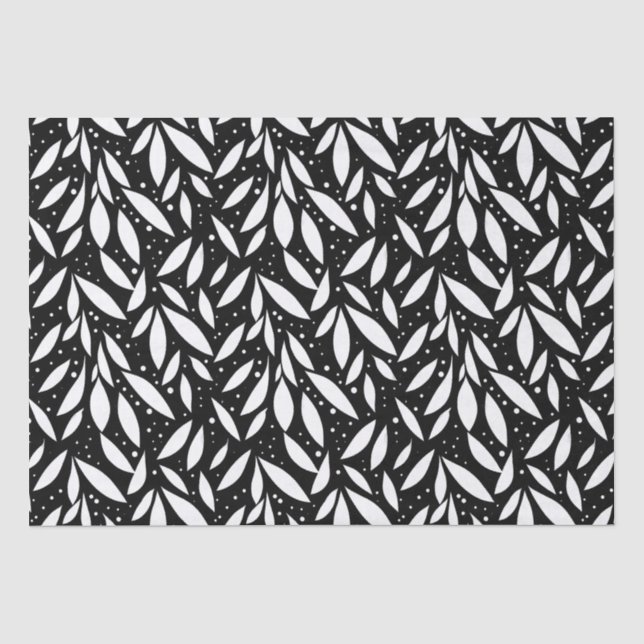 Papier Mousseline Foliage moderne noir et blanc (Recto)