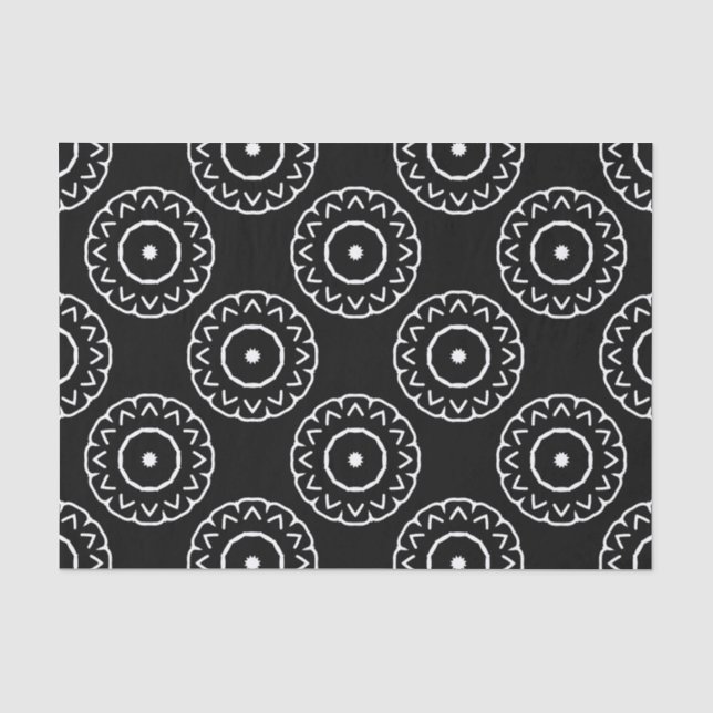 Papier Mousseline Folk Ethnic Black and White Motif géométrique (Recto)